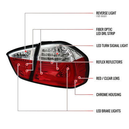 2006-2008 BMW E90 3 Series Sedan LED Tail Lights (Chrome Housing/Red Clear Lens)
