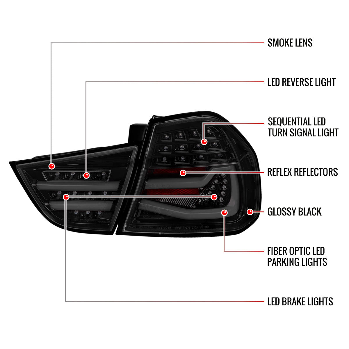 2009-2011 BMW E90 3-Series 4Dr Sedan LED Tail Light (Glossy Black Housing/Clear Lens)