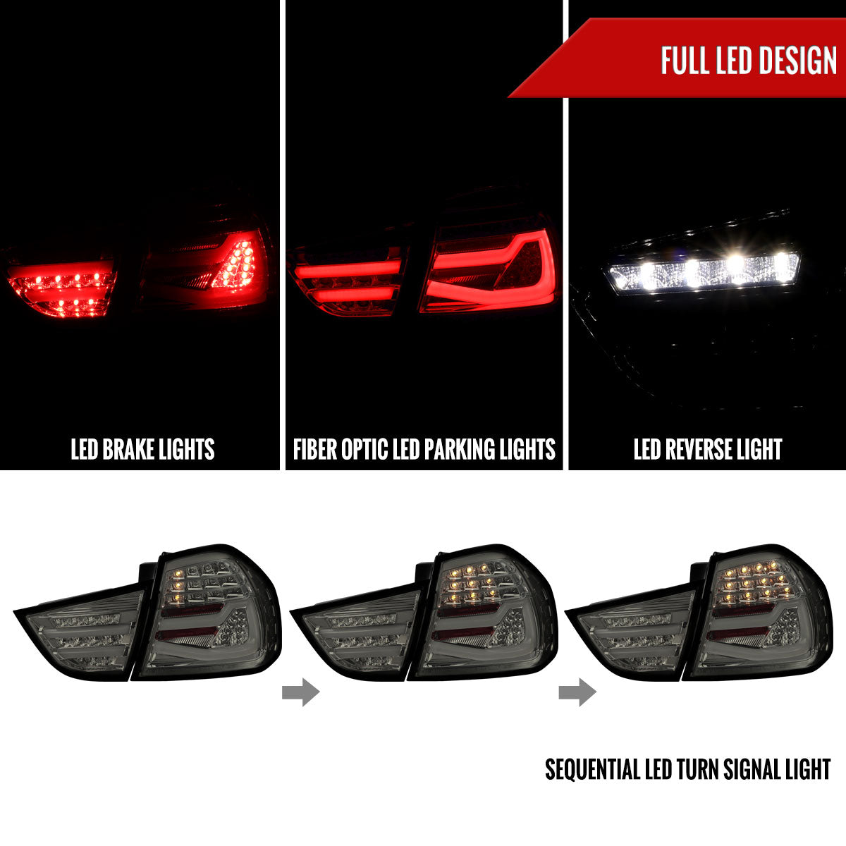 2009-2011 BMW E90 3-Series 4Dr Sedan LED Tail Light (Chrome Housing/Smoked Lens)