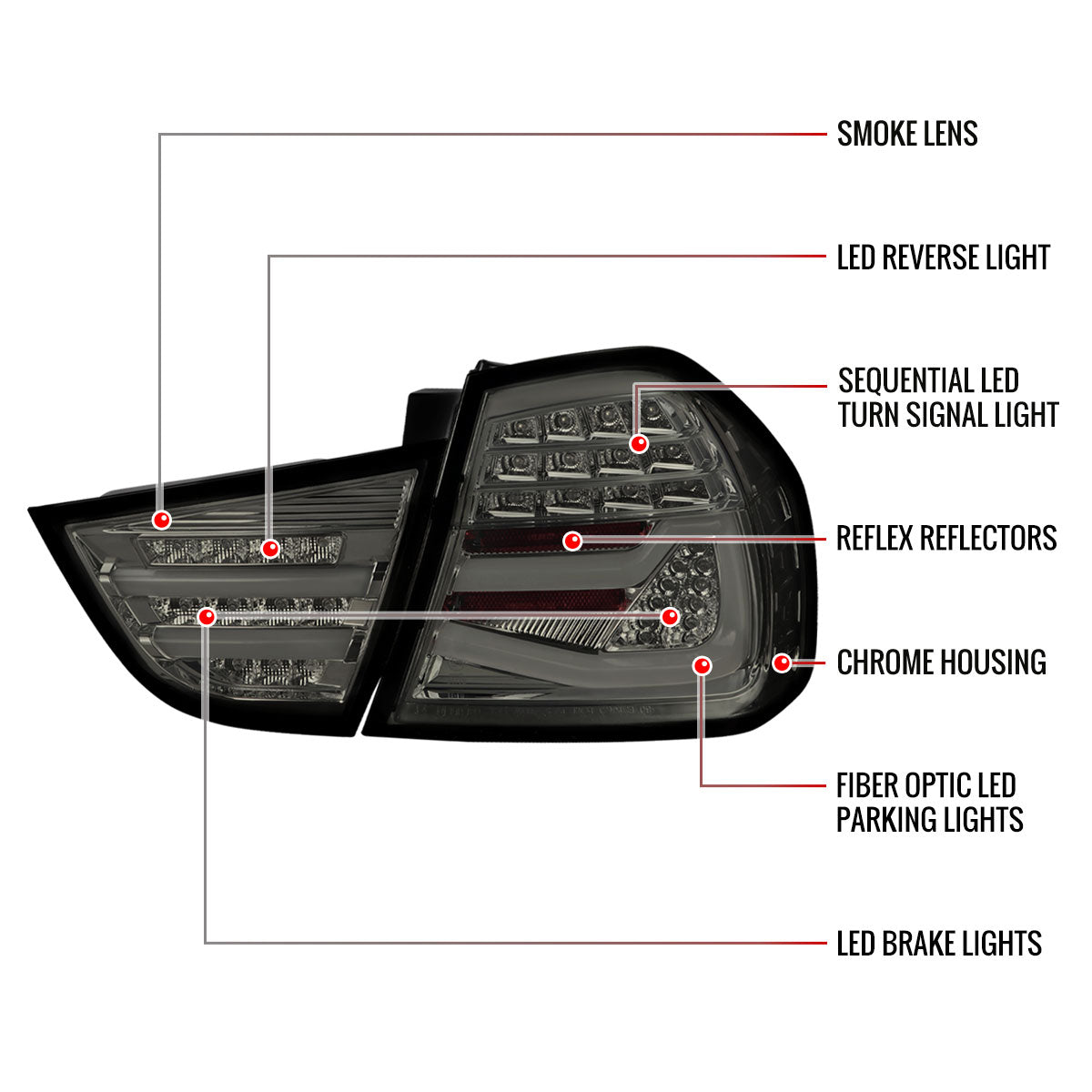 2009-2011 BMW E90 3-Series 4Dr Sedan LED Tail Light (Chrome Housing/Smoked Lens)