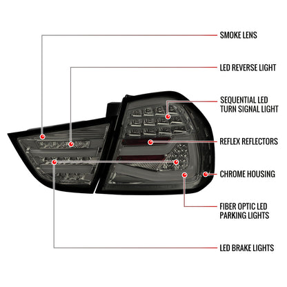 2009-2011 BMW E90 3-Series 4Dr Sedan LED Tail Light (Chrome Housing/Smoked Lens)