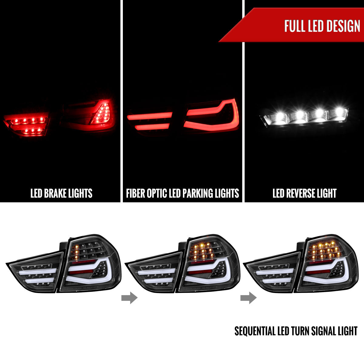 2009-2011 BMW E90 3-Series 4Dr Sedan LED Tail Light (Matte Black Housing/Clear Lens)