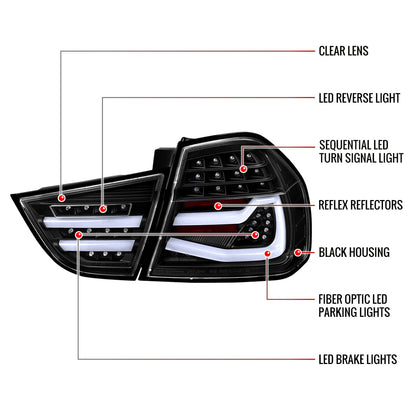 2009-2011 BMW E90 3-Series 4Dr Sedan LED Tail Light (Matte Black Housing/Clear Lens)