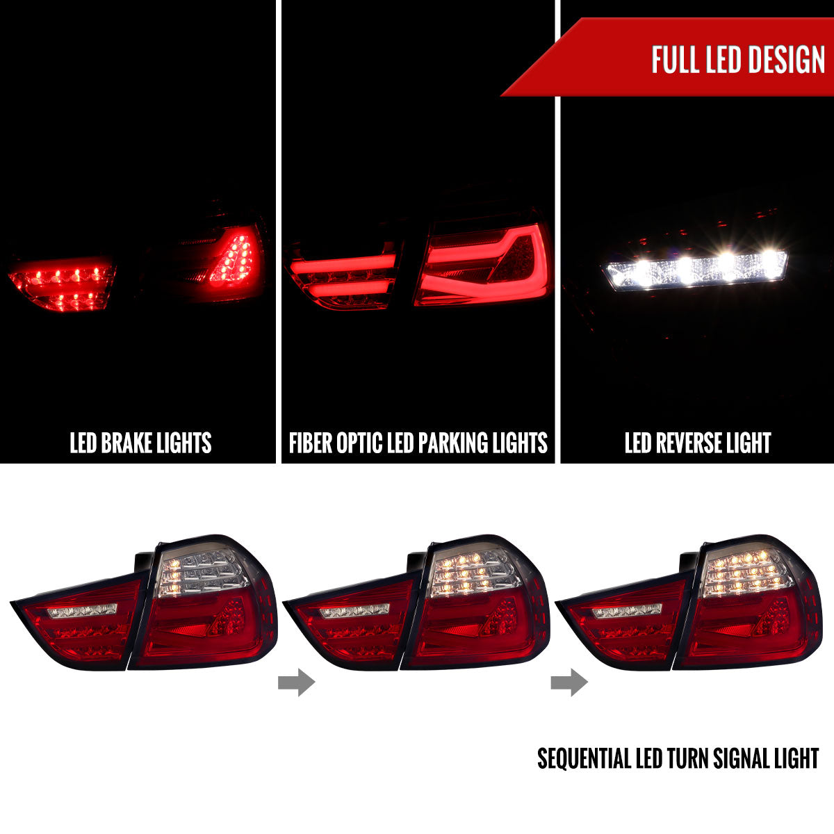 2009-2011 BMW E90 3-Series 4Dr Sedan LED Tail Light (Chrome Housing/Red Smoked Lens)