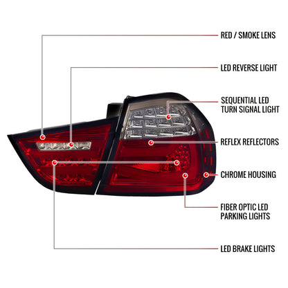 2009-2011 BMW E90 3-Series 4Dr Sedan LED Tail Light (Chrome Housing/Red Smoked Lens)