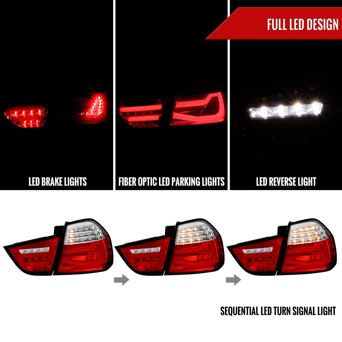 2009-2011 BMW E90 3-Series 4Dr Sedan LED Tail Light (Chrome Housing/Red Clear Lens)