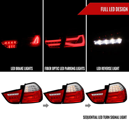 2009-2011 BMW E90 3-Series 4Dr Sedan LED Tail Light (Chrome Housing/Red Clear Lens)
