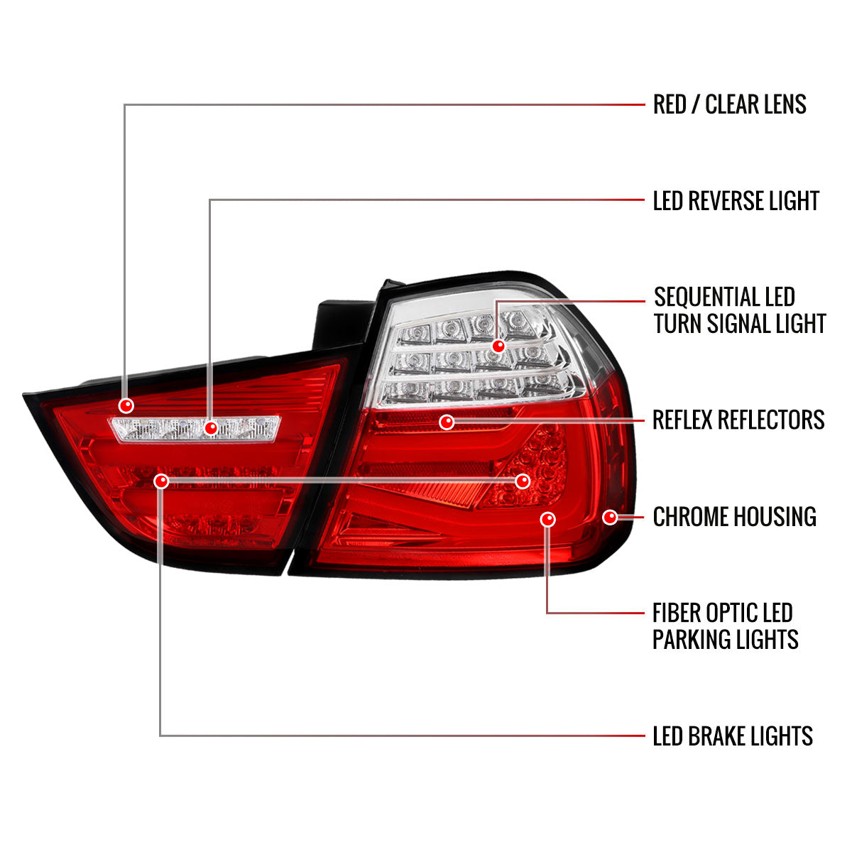 2009-2011 BMW E90 3-Series 4Dr Sedan LED Tail Light (Chrome Housing/Red Clear Lens)