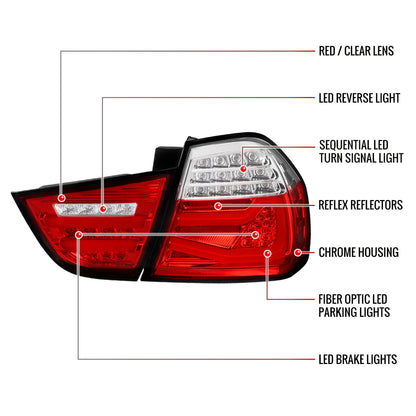 2009-2011 BMW E90 3-Series 4Dr Sedan LED Tail Light (Chrome Housing/Red Clear Lens)