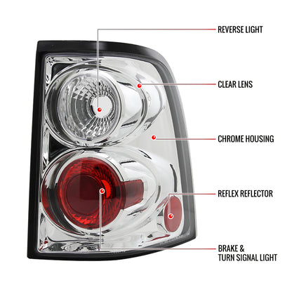 2002-2005 Ford Explorer Tail Lights (Chrome Housing/Clear Lens)