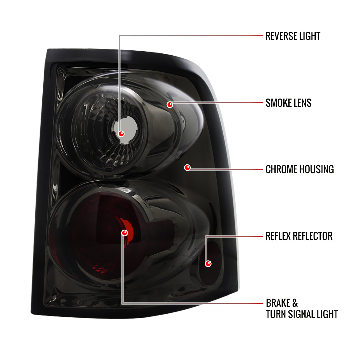 2002-2005 Ford Explorer Tail Lights (Chrome Housing/Smoked Lens)