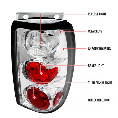 1995-1997 Ford Explorer Tail Lights (Chrome Housing/Clear Lens)