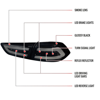 2008-2017 Mitsubishi Lancer / 2008-2015 Lancer EVO X Sedan LED Tail Lights (Glossy Black Housing/Smoked Lens)