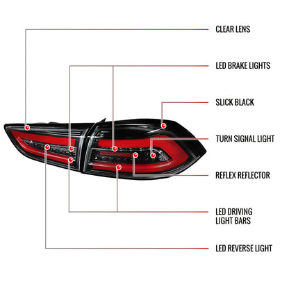 2008-2017 Mitsubishi Lancer / 2008-2015 Lancer EVO X Sedan LED Tail Lights (Jet Black Housing/Clear Lens)