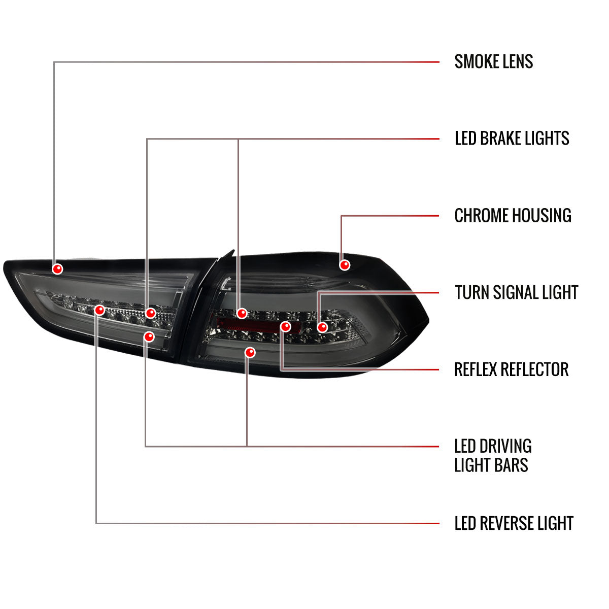 2008-2017 Mitsubishi Lancer / 2008-2015 Lancer EVO X Sedan LED Tail Lights (Chrome Housing/Smoked Lens)