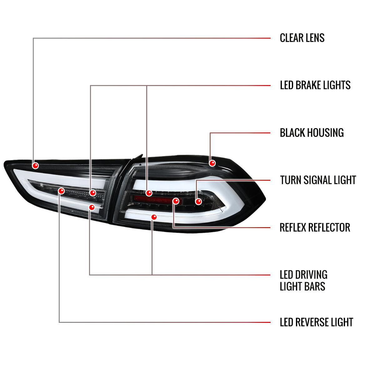 2008-2017 Mitsubishi Lancer / 2008-2015 Lancer EVO X Sedan LED Tail Lights (Matte Black Housing/Clear Lens)