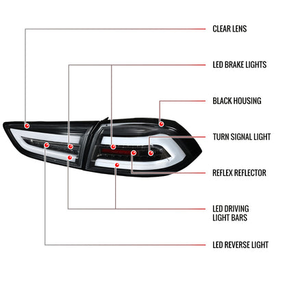 2008-2017 Mitsubishi Lancer / 2008-2015 Lancer EVO X Sedan LED Tail Lights (Matte Black Housing/Clear Lens)