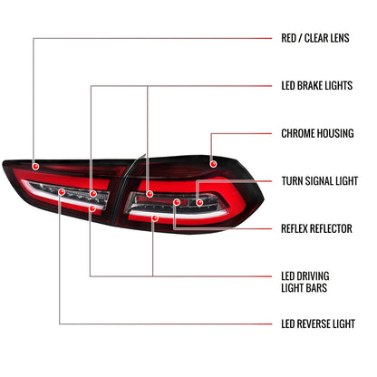 2008-2017 Mitsubishi Lancer / 2008-2015 Lancer EVO X Sedan Red Bar LED Tail Lights (Black Housing/Red Lens)