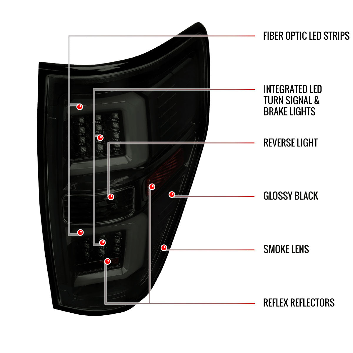 2009-2014 Ford F-150 White C-Bar LED Tail Lights (Glossy Black Housing/Smoked Lens)