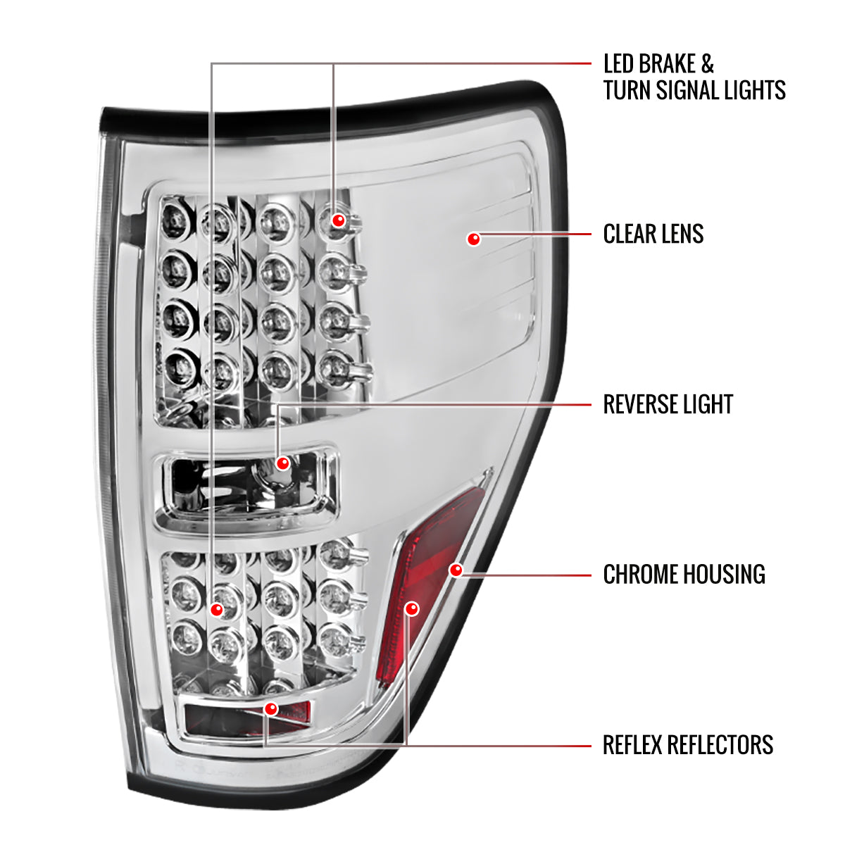 2009-2014 Ford F-150 LED Tail Lights (Chrome Housing/Clear Lens)