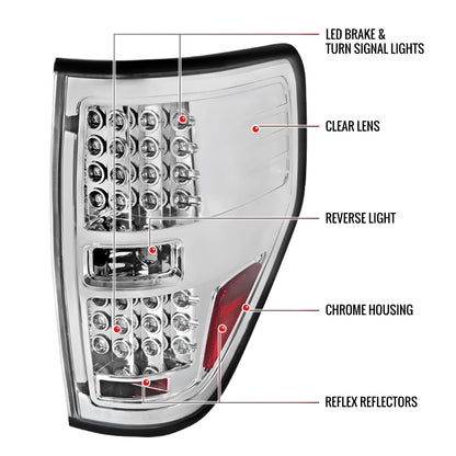2009-2014 Ford F-150 LED Tail Lights (Chrome Housing/Clear Lens)