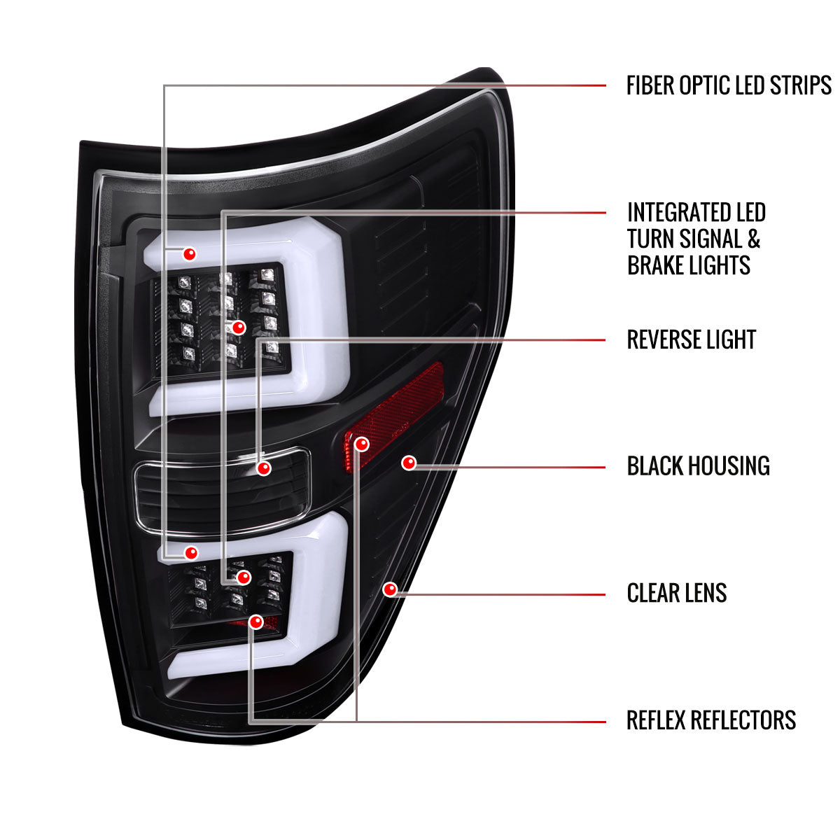 2009-2014 Ford F-150 LED Tail Lights with LED Bar (Matte Black Housing/Clear Lens)