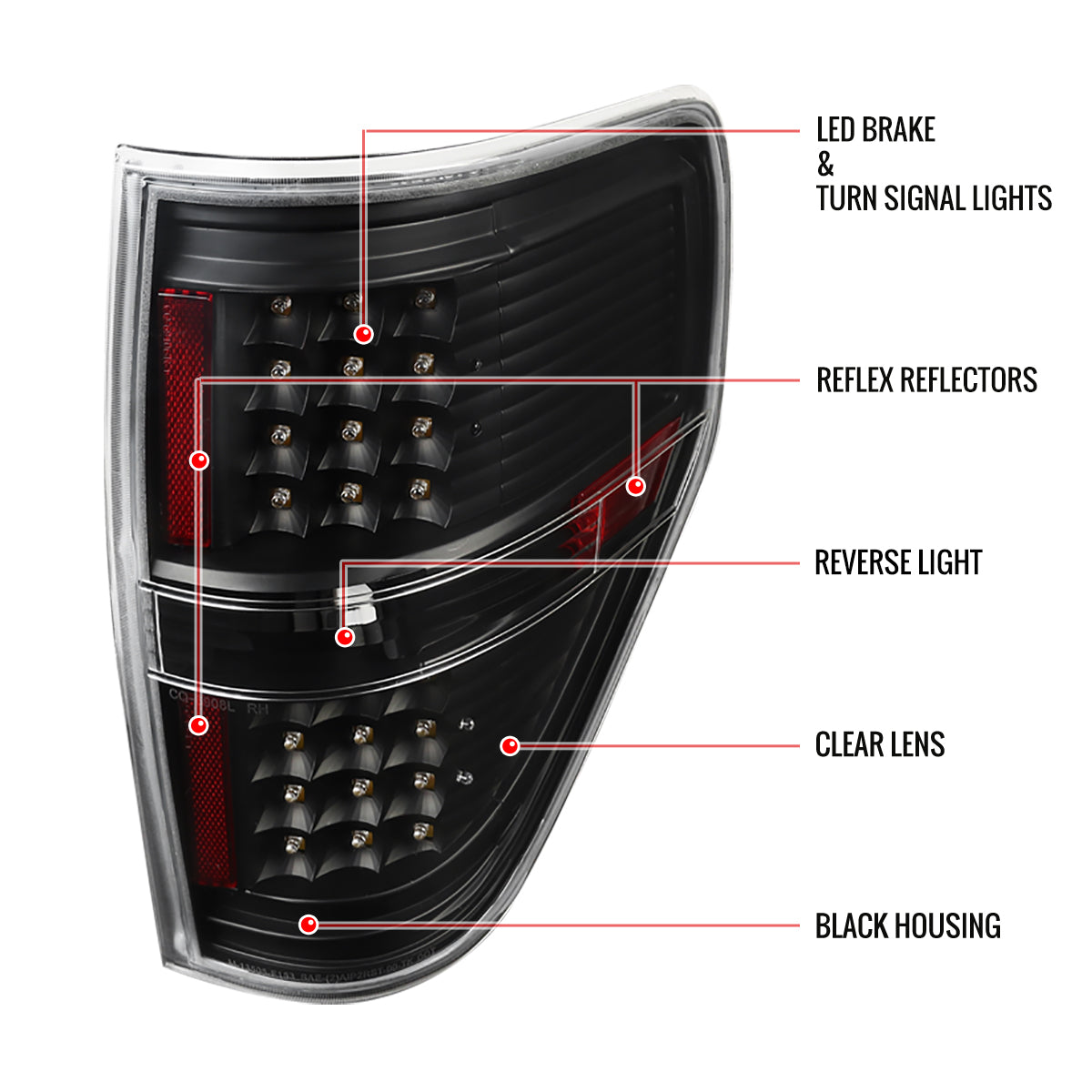 2009-2014 Ford F-150 LED Tail Lights - OZ (Matte Black Housing/Clear Lens)