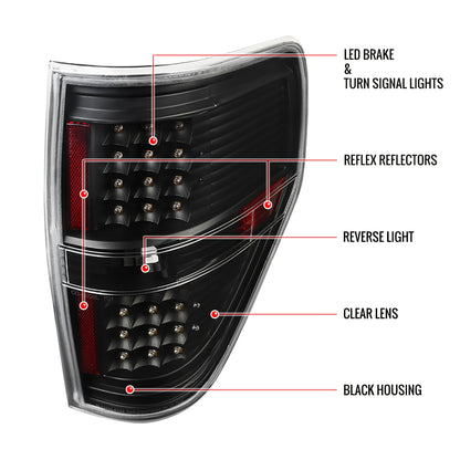 2009-2014 Ford F-150 LED Tail Lights - OZ (Matte Black Housing/Clear Lens)