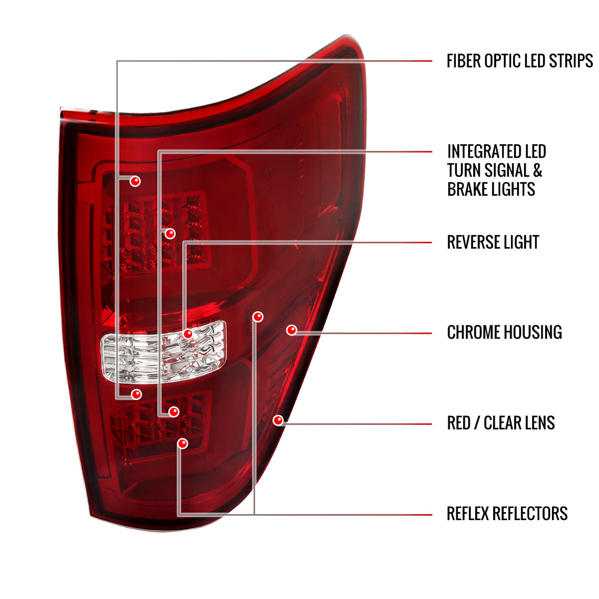 2009-2014 Ford F-150 Red C-Bar LED Tail Lights (Chrome Housing/Red Lens)