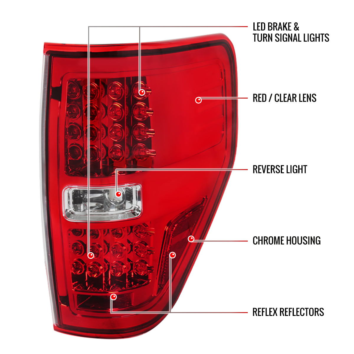 2009-2014 Ford F-150 LED Tail Lights (Chrome Housing/Red Lens)