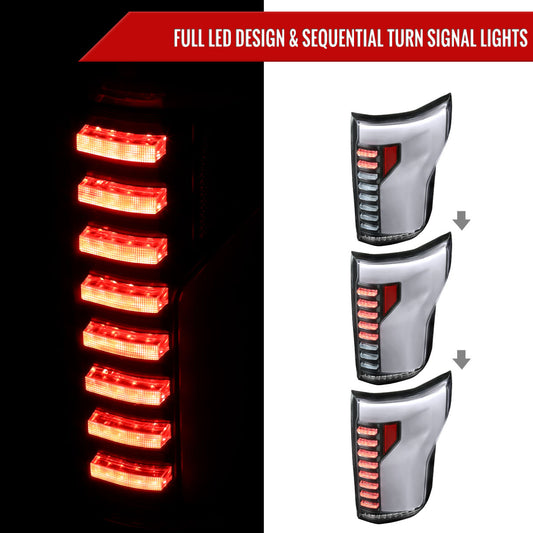 2015-2017 Ford F-150 Sequential Turn Signal Animated White LED Bar Tail Lights (Matte Black Housing/Clear Lens)