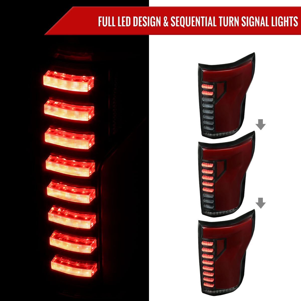 2015-2017 Ford F-150 Sequential Turn Signal Animated Red LED Bar Tail Lights (Black Housing/Smoked Lens)
