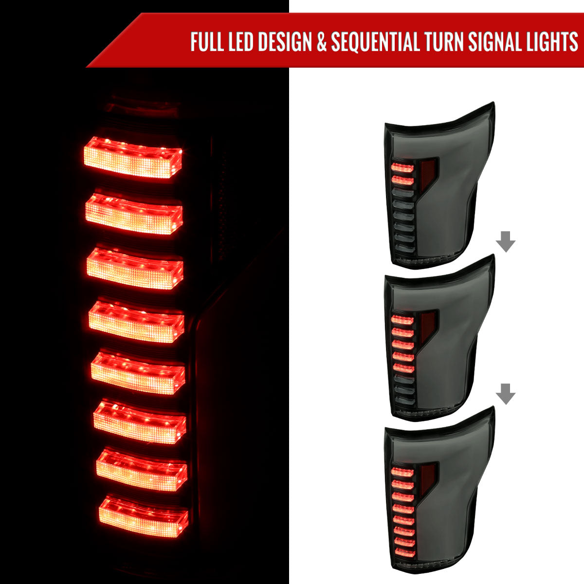 2018-2020 Ford F-150 Sequential Turn Signal Animated White LED Bar Tail Lights (Black Housing/Smoked Lens)