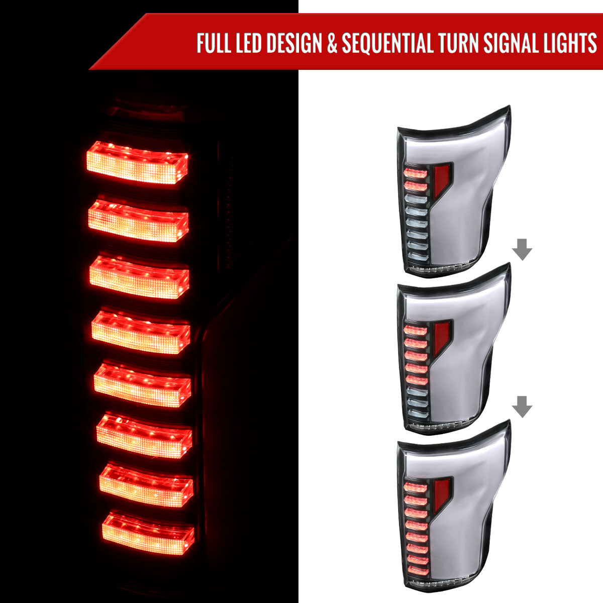 2018-2020 Ford F-150 Sequential Turn Signal Animated White LED Bar Tail Lights (Matte Black Housing/Clear Lens)