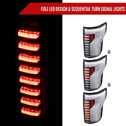 2018-2020 Ford F-150 Sequential Turn Signal Animated White LED Bar Tail Lights (Matte Black Housing/Clear Lens)
