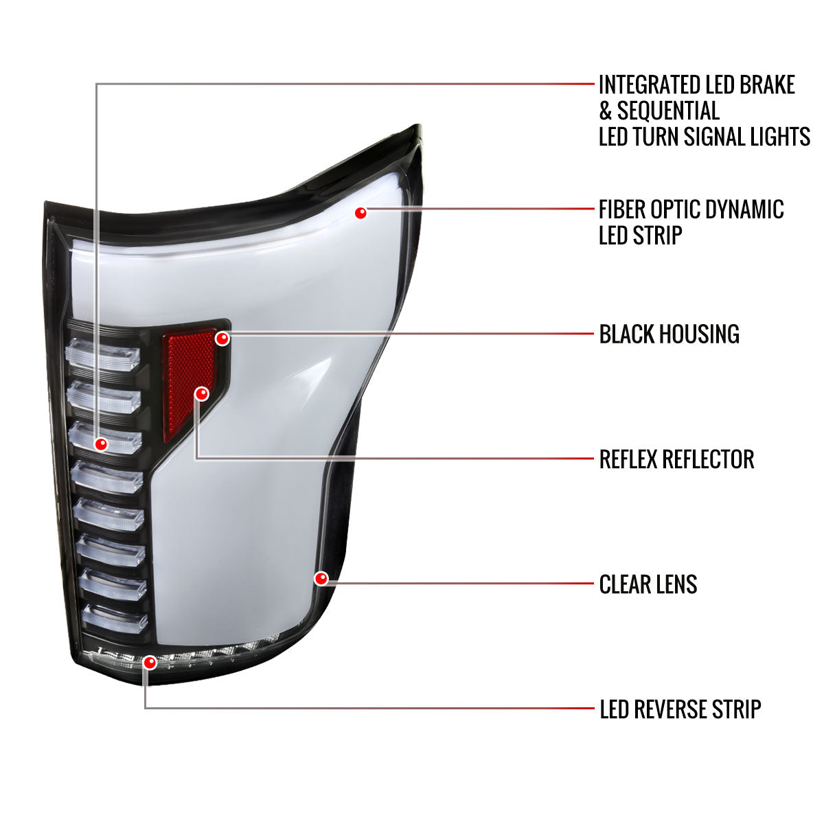 2018-2020 Ford F-150 Sequential Turn Signal Animated White LED Bar Tail Lights (Matte Black Housing/Clear Lens)