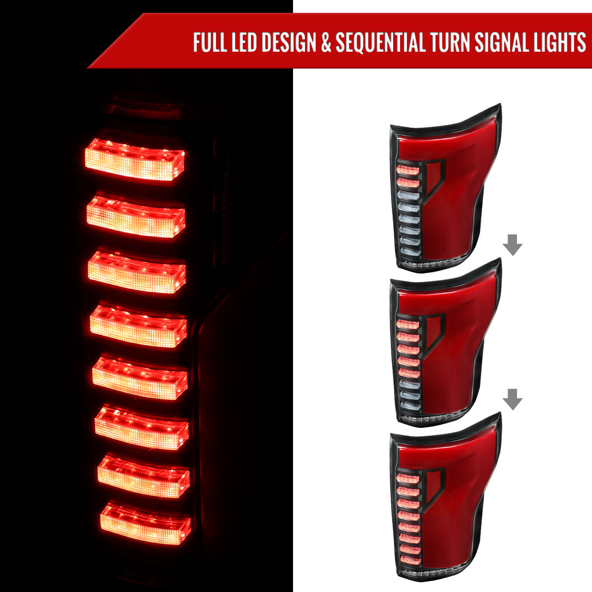 2018-2020 Ford F-150 Sequential Turn Signal Animated Red LED Bar Tail Lights (Matte Black Housing/Clear Lens)