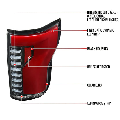 2018-2020 Ford F-150 Sequential Turn Signal Animated Red LED Bar Tail Lights (Matte Black Housing/Clear Lens)