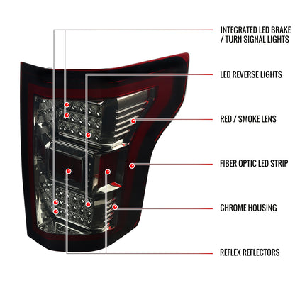 2018-2020 Ford F-150 LED Tail Lights (Chrome Housing/Red Smoked Lens)