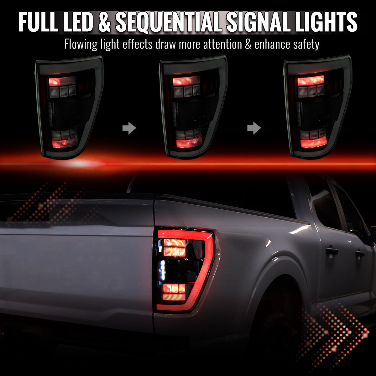 2021â€“2023 Ford F-150 LED Tail Lights w/ Switchback Sequential Turn Signals (Glossy Black Housing / Smoked Lens)