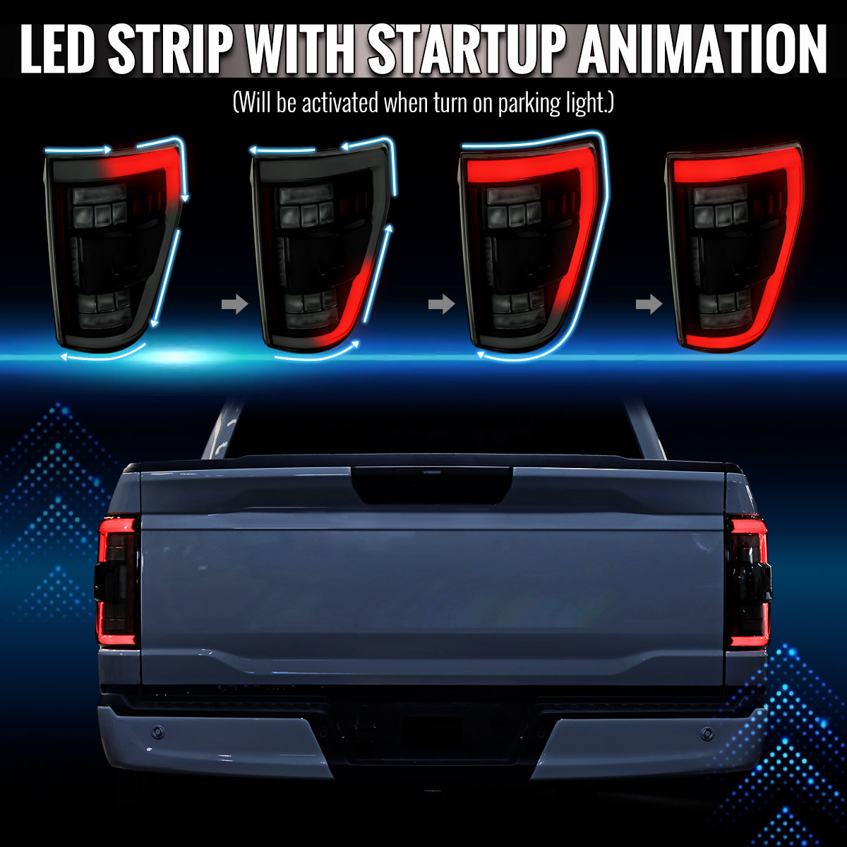 2021â€“2023 Ford F-150 LED Tail Lights w/ Switchback Sequential Turn Signals (Glossy Black Housing / Smoked Lens)