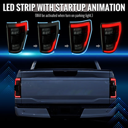 2021â€“2023 Ford F-150 LED Tail Lights w/ Switchback Sequential Turn Signals (Glossy Black Housing / Smoked Lens)