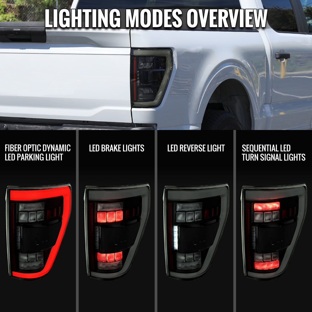 2021â€“2023 Ford F-150 LED Tail Lights w/ Switchback Sequential Turn Signals (Glossy Black Housing / Smoked Lens)
