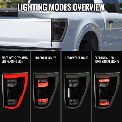 2021â€“2023 Ford F-150 LED Tail Lights w/ Switchback Sequential Turn Signals (Glossy Black Housing / Smoked Lens)