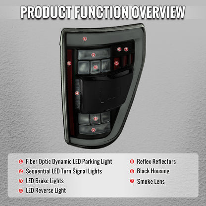 2021â€“2023 Ford F-150 LED Tail Lights w/ Switchback Sequential Turn Signals (Glossy Black Housing / Smoked Lens)