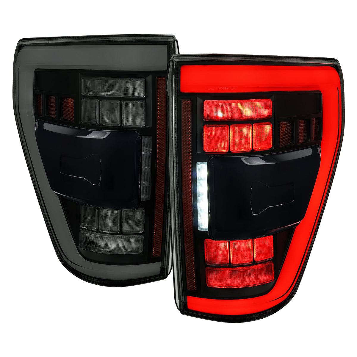 2021â€“2023 Ford F-150 LED Tail Lights w/ Switchback Sequential Turn Signals (Glossy Black Housing / Smoked Lens)