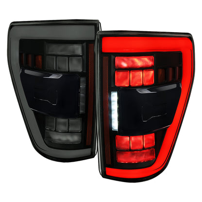 2021â€“2023 Ford F-150 LED Tail Lights w/ Switchback Sequential Turn Signals (Glossy Black Housing / Smoked Lens)
