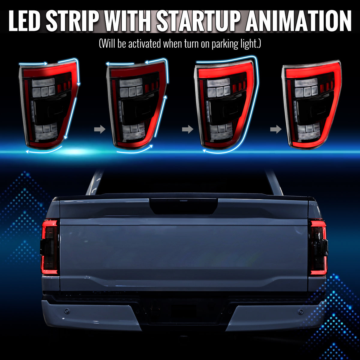 2021â€“2023 Ford F-150 LED Tail Lights w/ Switchback Sequential Turn Signals (Black Housing / Clear Lens)