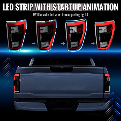 2021â€“2023 Ford F-150 LED Tail Lights w/ Switchback Sequential Turn Signals (Black Housing / Clear Lens)