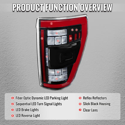 2021â€“2023 Ford F-150 LED Tail Lights w/ Switchback Sequential Turn Signals (Black Housing / Clear Lens)